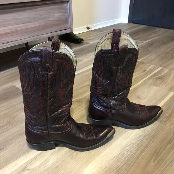 Bullrider Men's Burgundy/Brown Leather Western Boots Size 9 - Picture 5 of 6